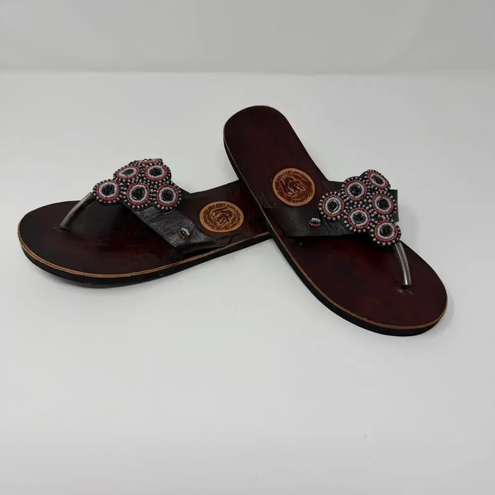 GoldRock African Leather Beaded Sandals Women’s est. 7.5